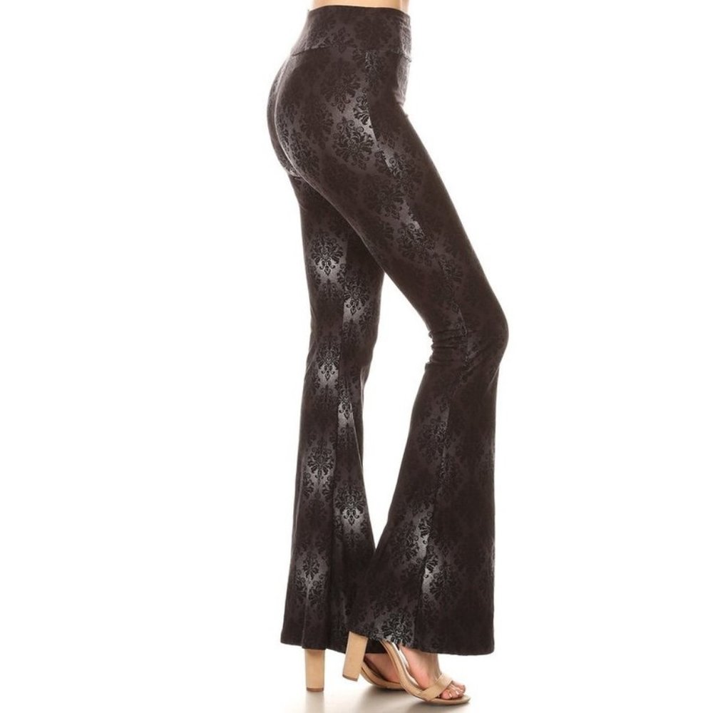 Black Damask Flared Leggings